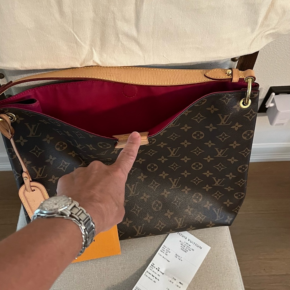 Louis Vuitton Monogram Canvas Shoulder Bag with Natural Vachetta and Red Trim - Picture 16 of 16